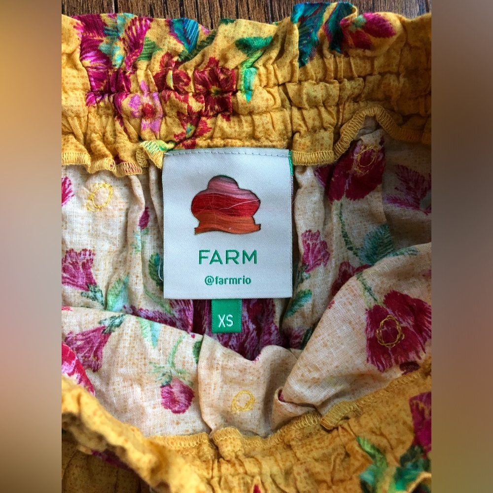 FARM Rio Women’s XS Burnt Yellow "Flower Dream" Tiered Floral Cotton Mini-Skirt - Picture 6 of 9